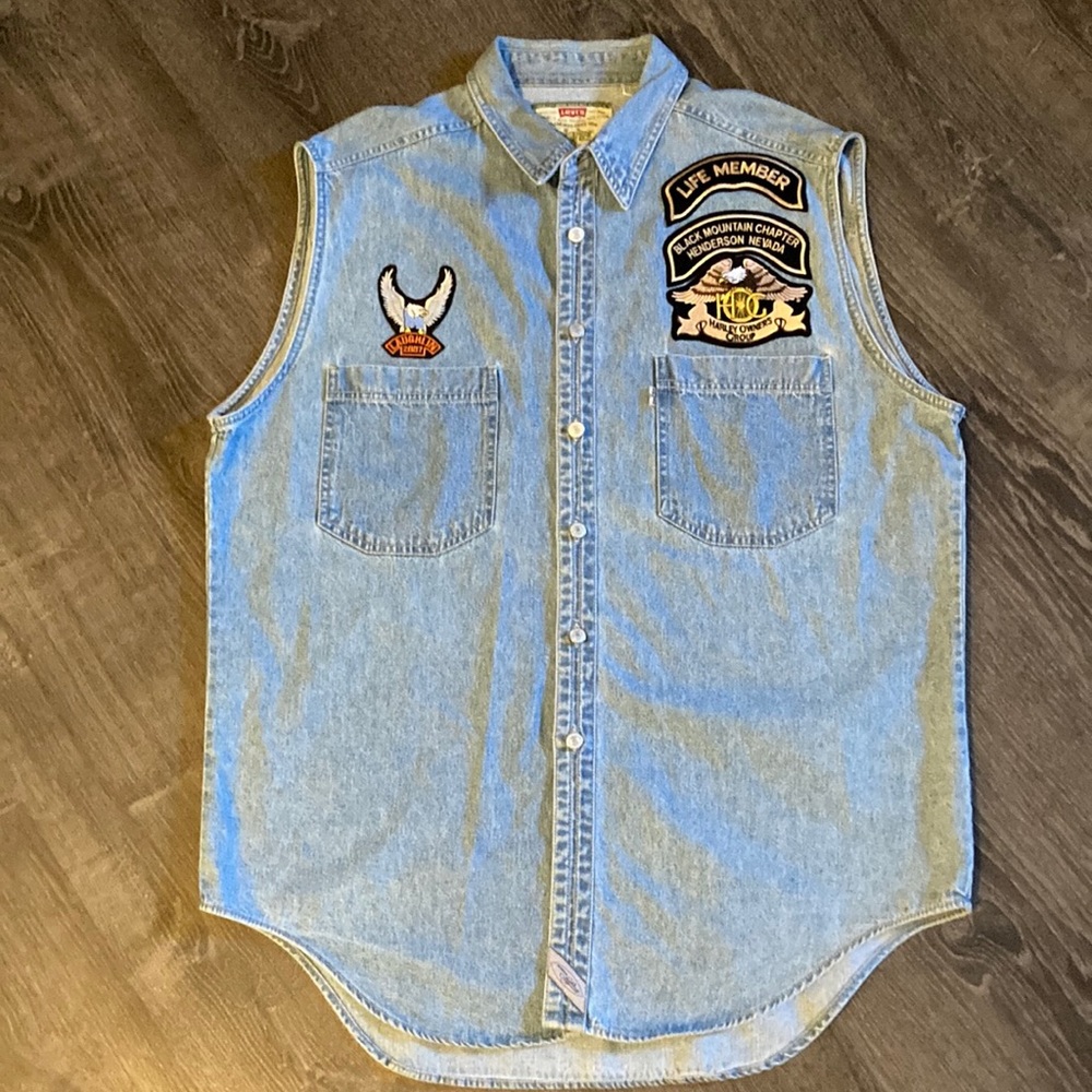 Harley Davidson patches Levi’s shirt